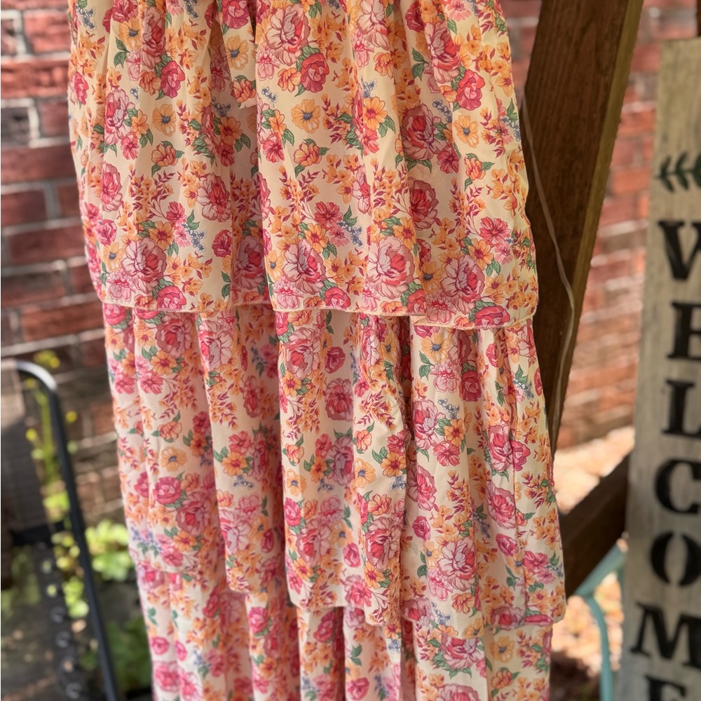 Simply Southern Pink and Cream Floral Tiered Dress - Picture 6 of 10
